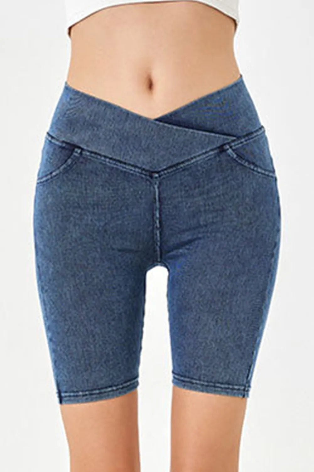 Asymmetrical Waist Denim Shorts -