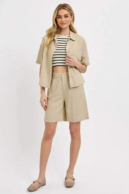 High Rise Pleated Front Shorts -
