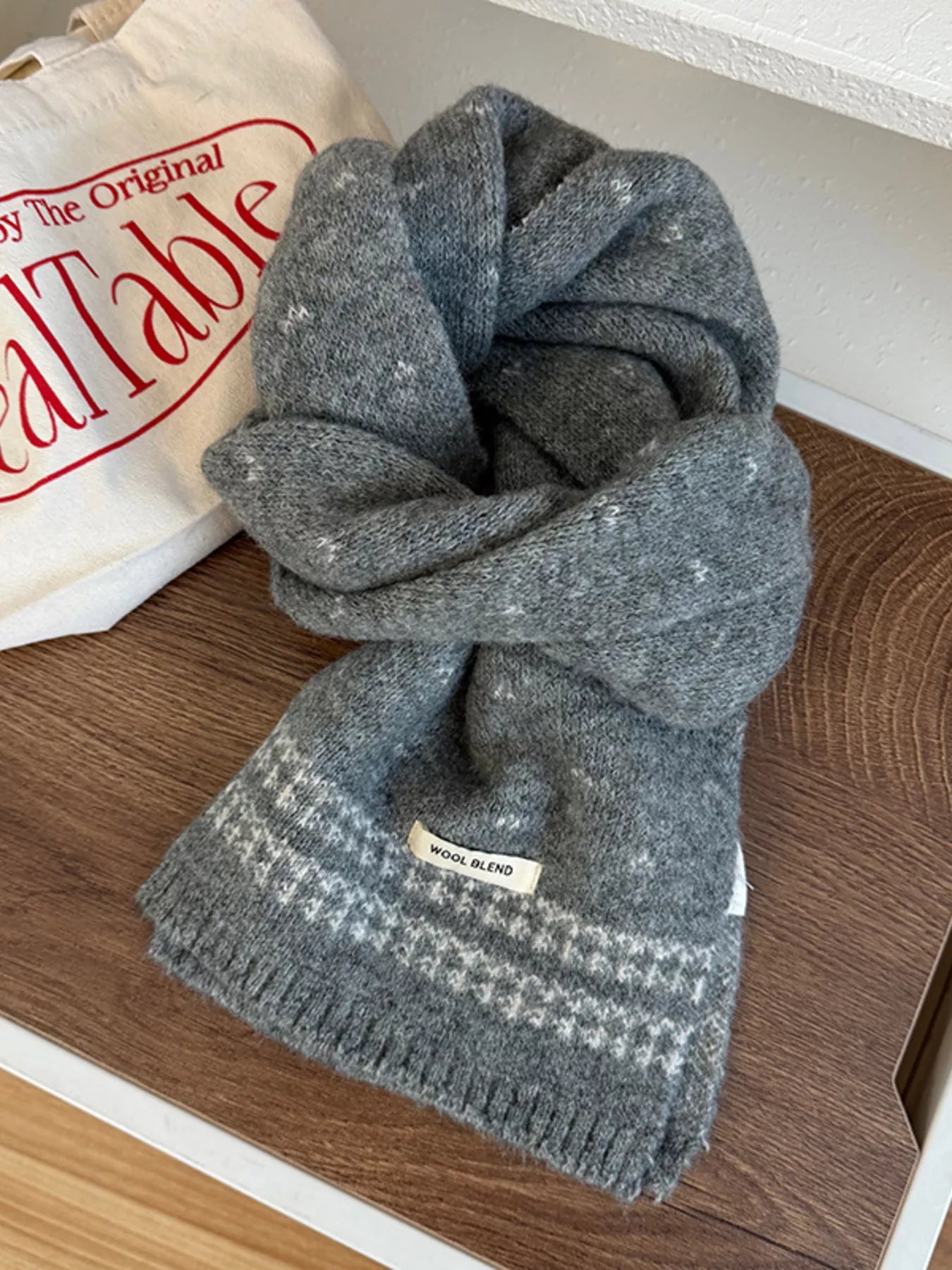 Winter Warm Knitted Scarf - Gray One Size