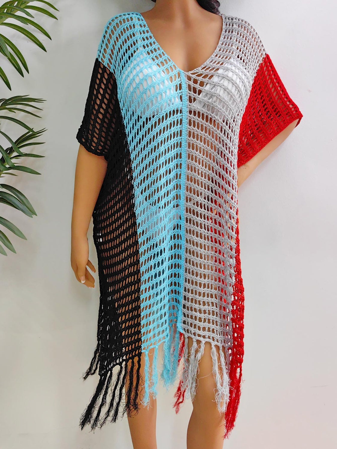 Fringe Color Block Scoop Neck Cover-Up | AdoreStarr