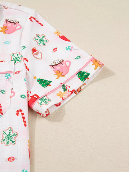 Holiday Print Short Sleeve Shirt and Pants Pajama Set -