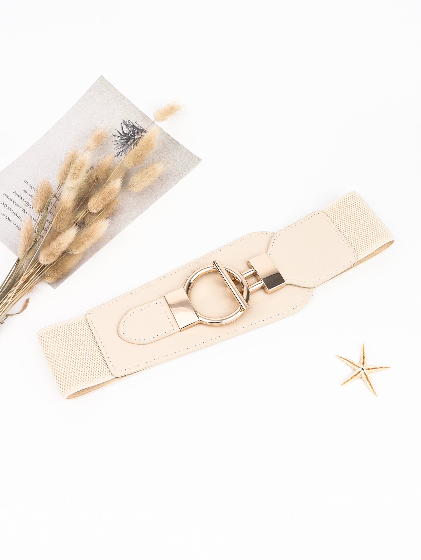 PU Elastic Wide Belt with Alloy Buckle -