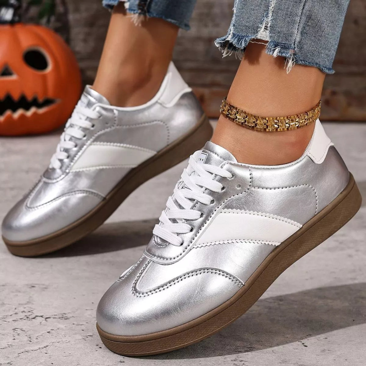Round Toe Lace Up Sneakers -