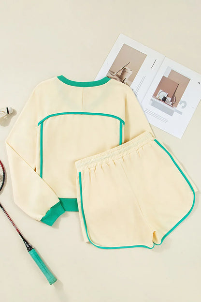 Contrast Round Neck Top and Shorts Set -