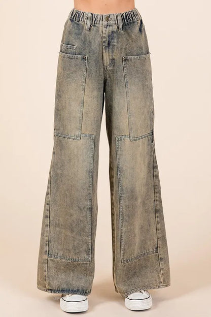 Washed Wide Leg Jeans - Mud Denim