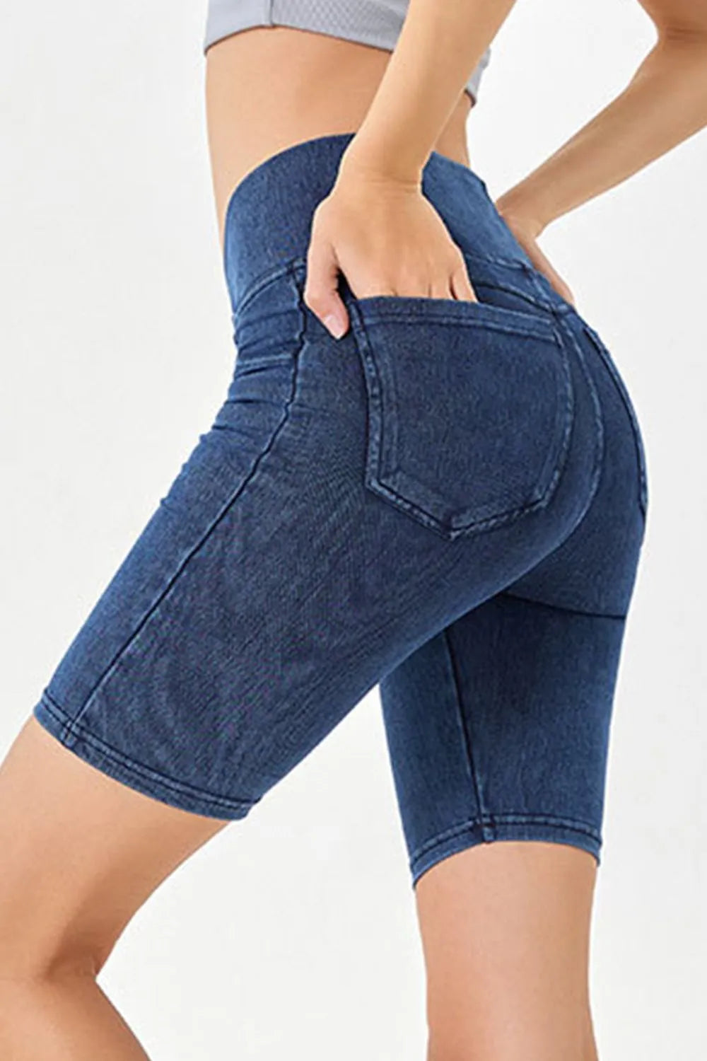 Asymmetrical Waist Denim Shorts -