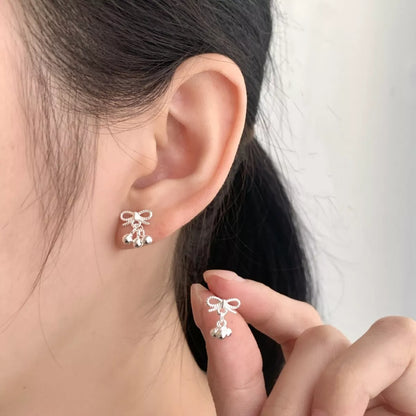 Bowknot Drop Earrings - Silver One Size