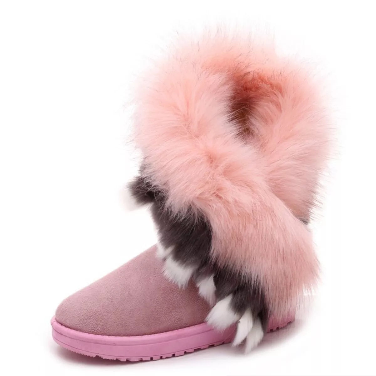 Fluffy Fur Cuff Round Toe Boots -