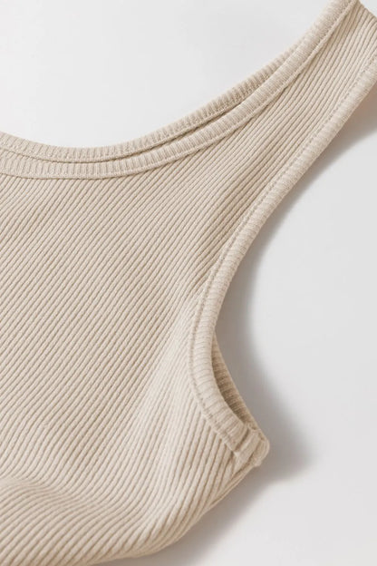 Scoop Neck Ribbed Bodice Midi Tank Dress -