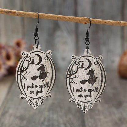 Witch Wooden Dangle Earrings - Black One Size