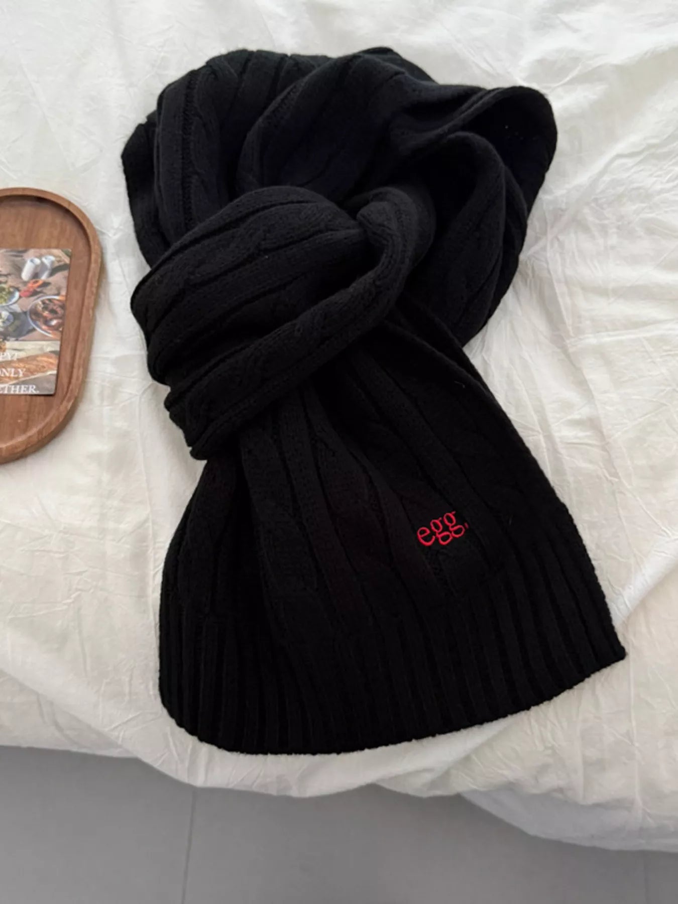 Ribbed Knitted Winter Scarf - Black One Size