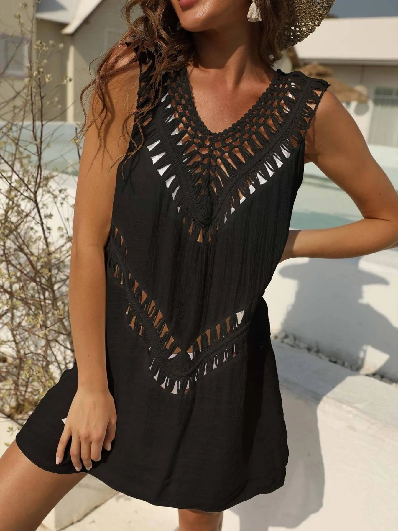Crochet Detail Beach Cover Up Dress -