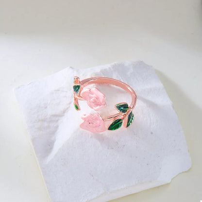 Rose Bypass Ring and Bracelet Jewelry Set -