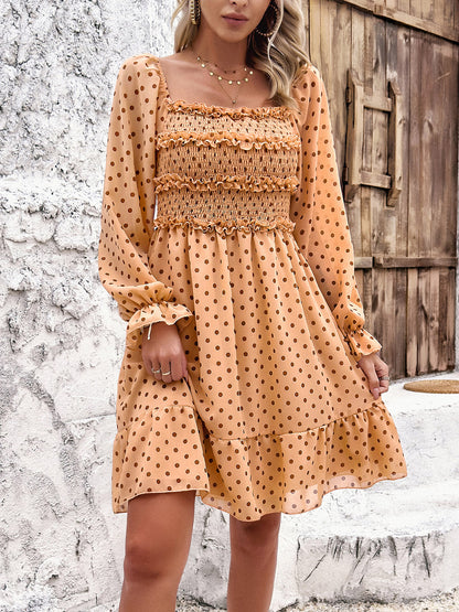 Smocked Polka Dot Long Sleeve Dress | AdoreStarr