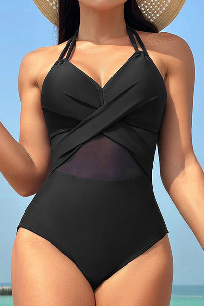 Crisscross Halter Neck One-Piece Swimwear | AdoreStarr