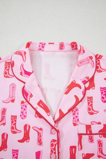 Cowgirl Boots Printed Shirt and Shorts Set -