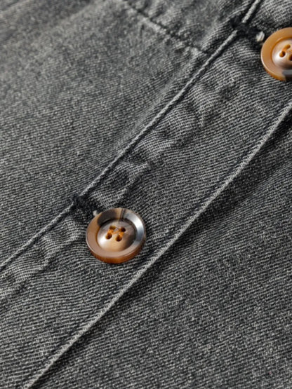 Wide Strap Button Down Denim Overall Dress -