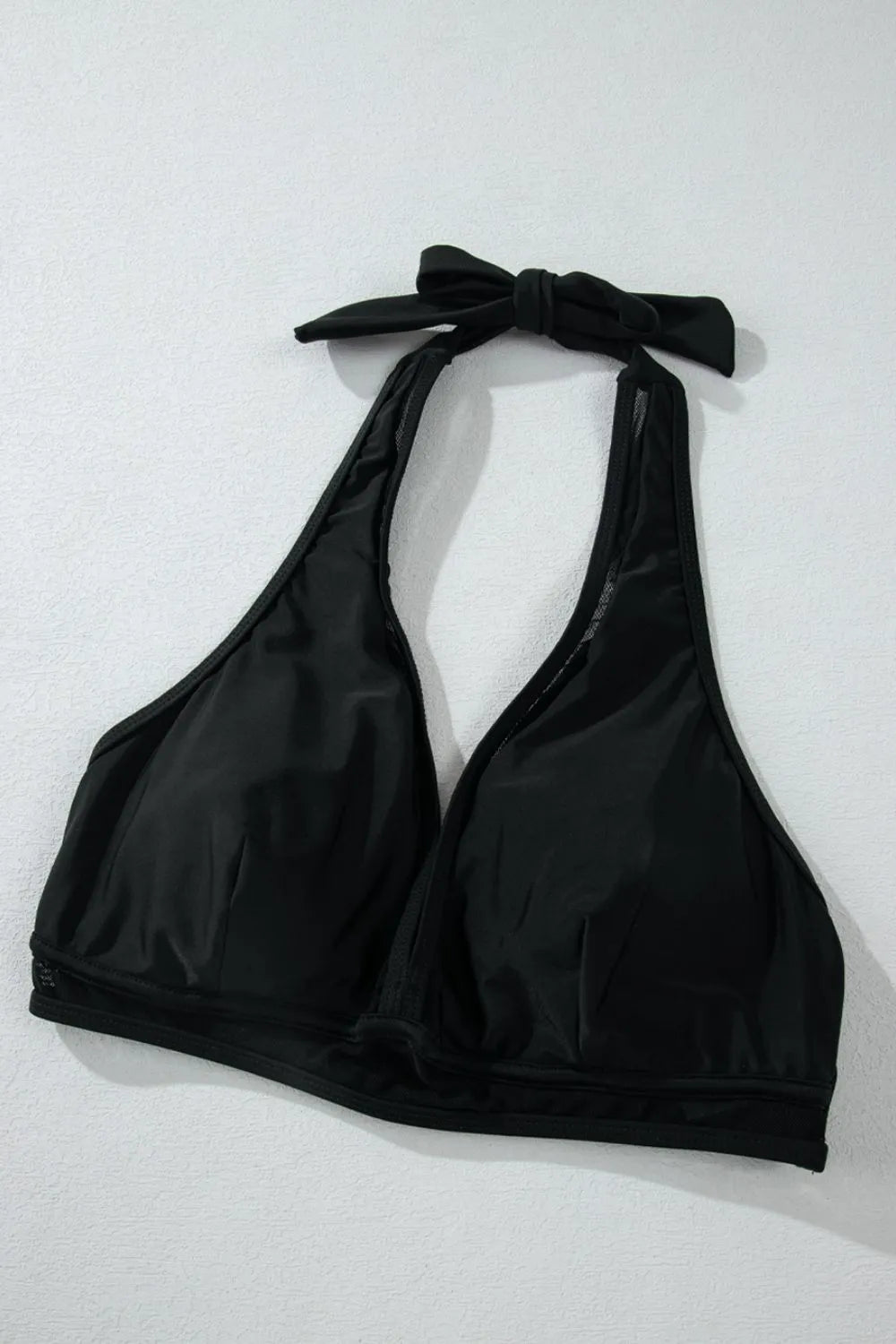 Sheer Mesh Edged Halter V-Neck Push Up Bikini Set -