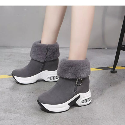 Fuzzy Side Zipper Platform Ankle Boots -