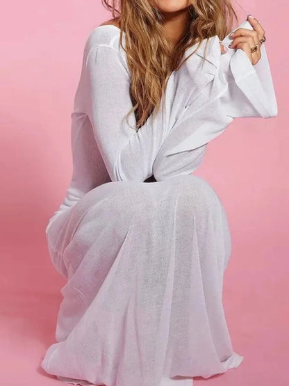 Backless Long Sleeve Maxi Cover-Up -