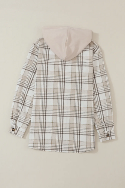 Plaid Removable Hood Button Up Shacket -
