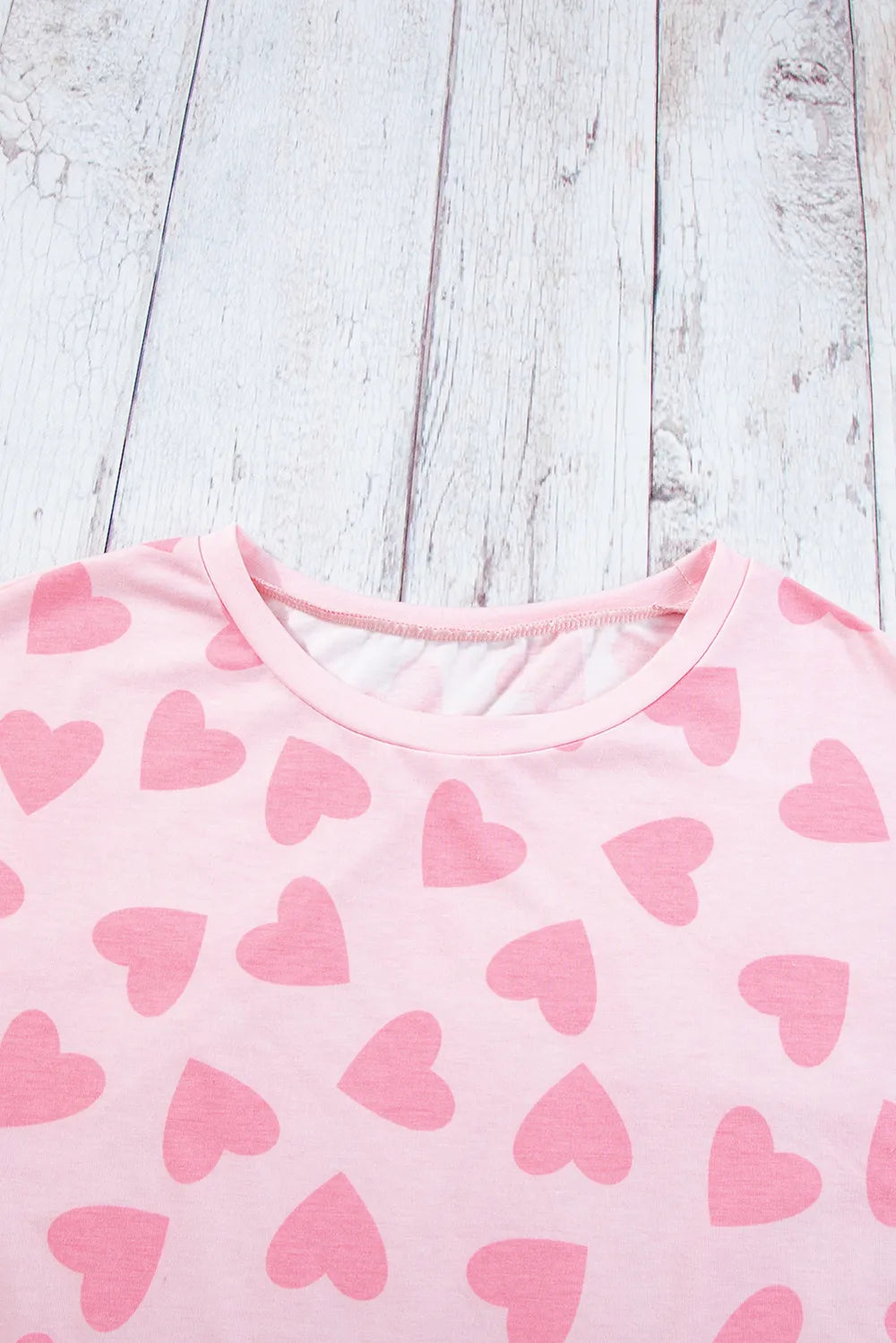 Heart Print Long Sleeve Top and Shorts Lounge Set -