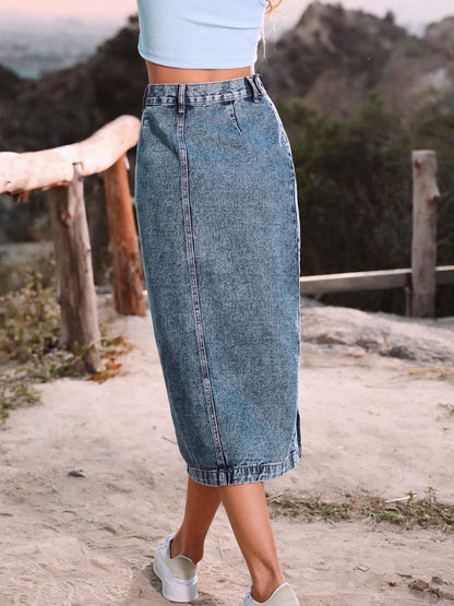 Button Down Denim Skirt - Navy