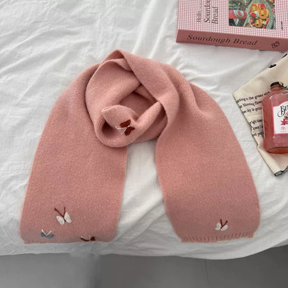 Butterfly Embroidered Knitted Scarf -