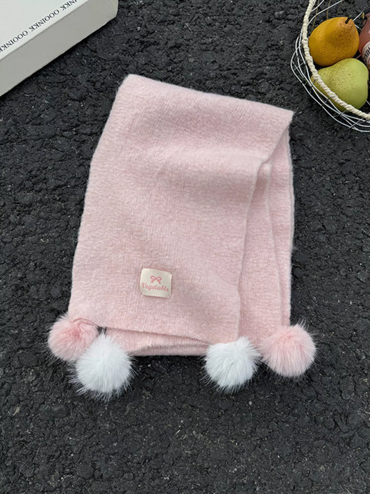 Pom-Pom Scarf - Pink One Size