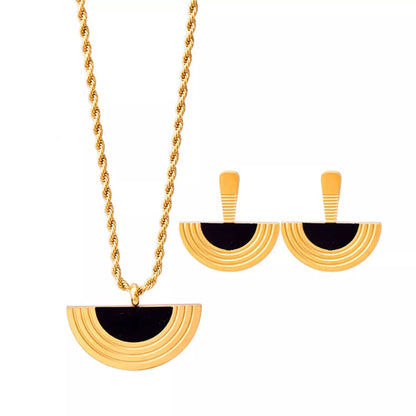 Geometric Half-Circle Necklace Ring and Earrings Jewelry Set -