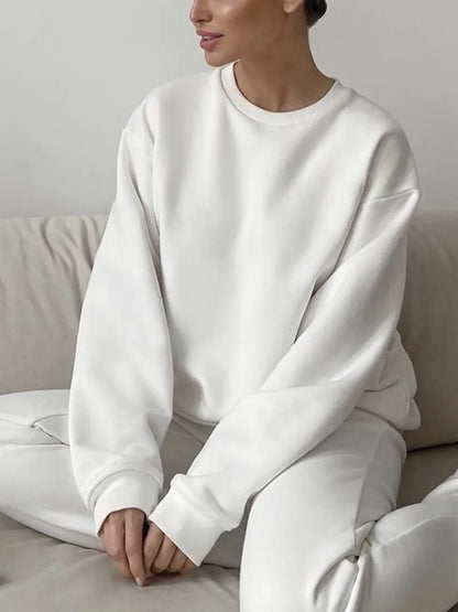 Round Neck Dropped Shoulder Long Sleeve Sweatshirt -