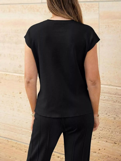Casual Color Cap Sleeve Top and Pants Knit Set -