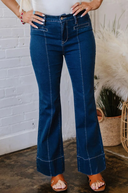 Center Seam Deep Wash Straight Jeans -