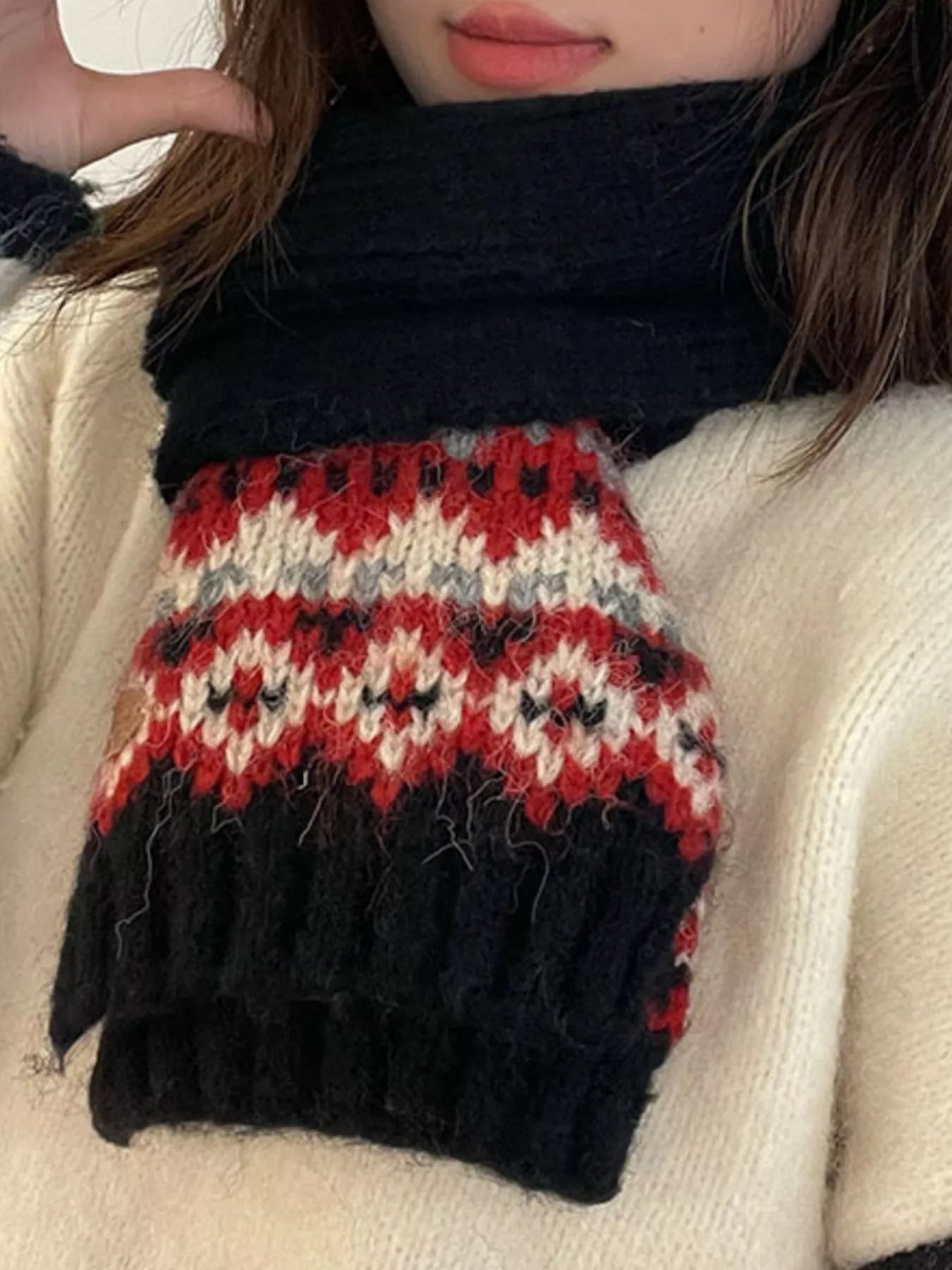 Nordic Pattern Knitted Winter Scarf -