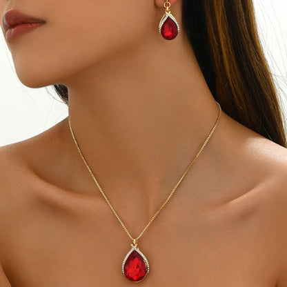Rhinestone Teardrop Necklace and Earrings Jewelry Set -