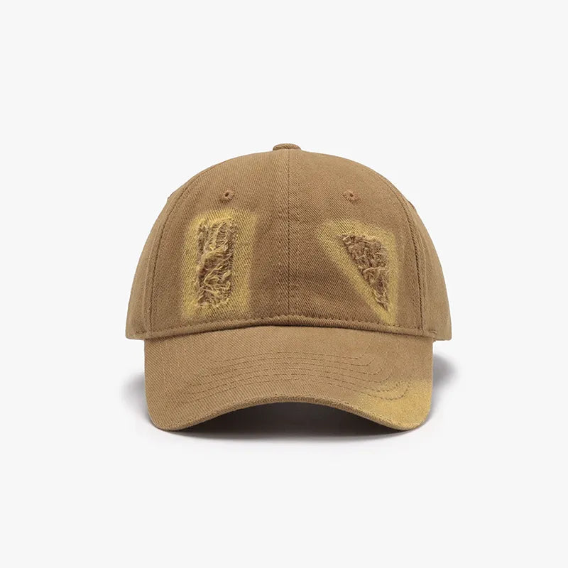 Distressed Cotton Baseball Cap - Camel One Size