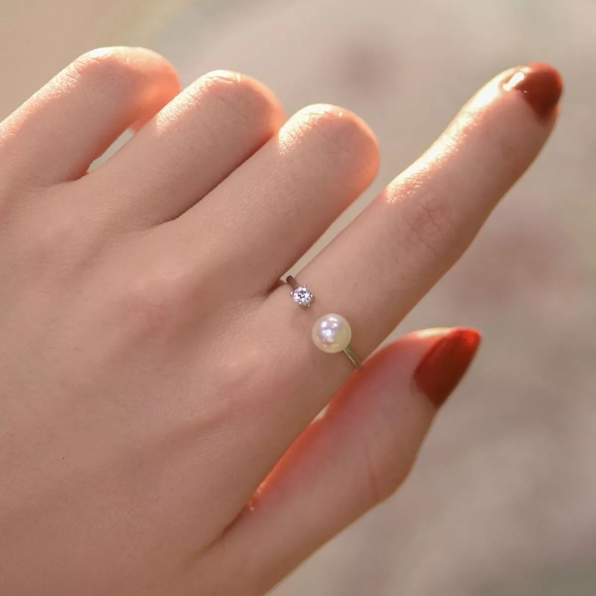 Sterling Silver Pearl Open Ring -