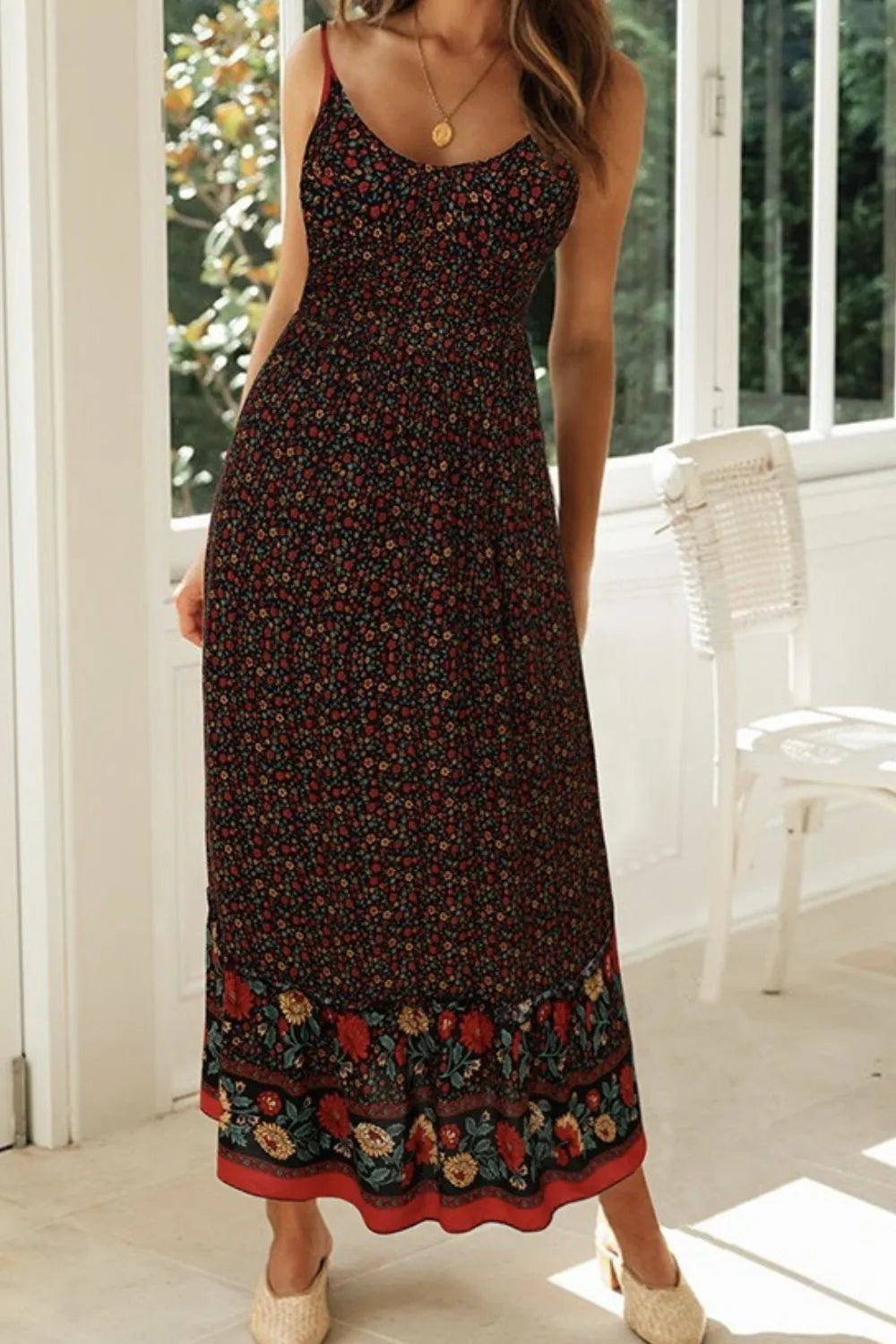 Printed Maxi Cami Dress - Black