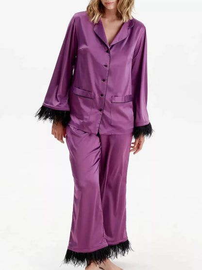 Silky Button Up Top and Pants Lounge Set -