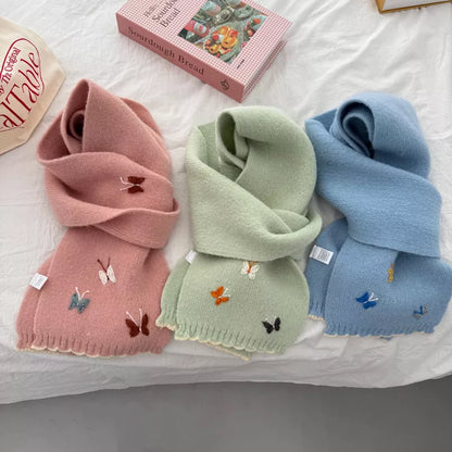 Butterfly Embroidered Knitted Scarf -