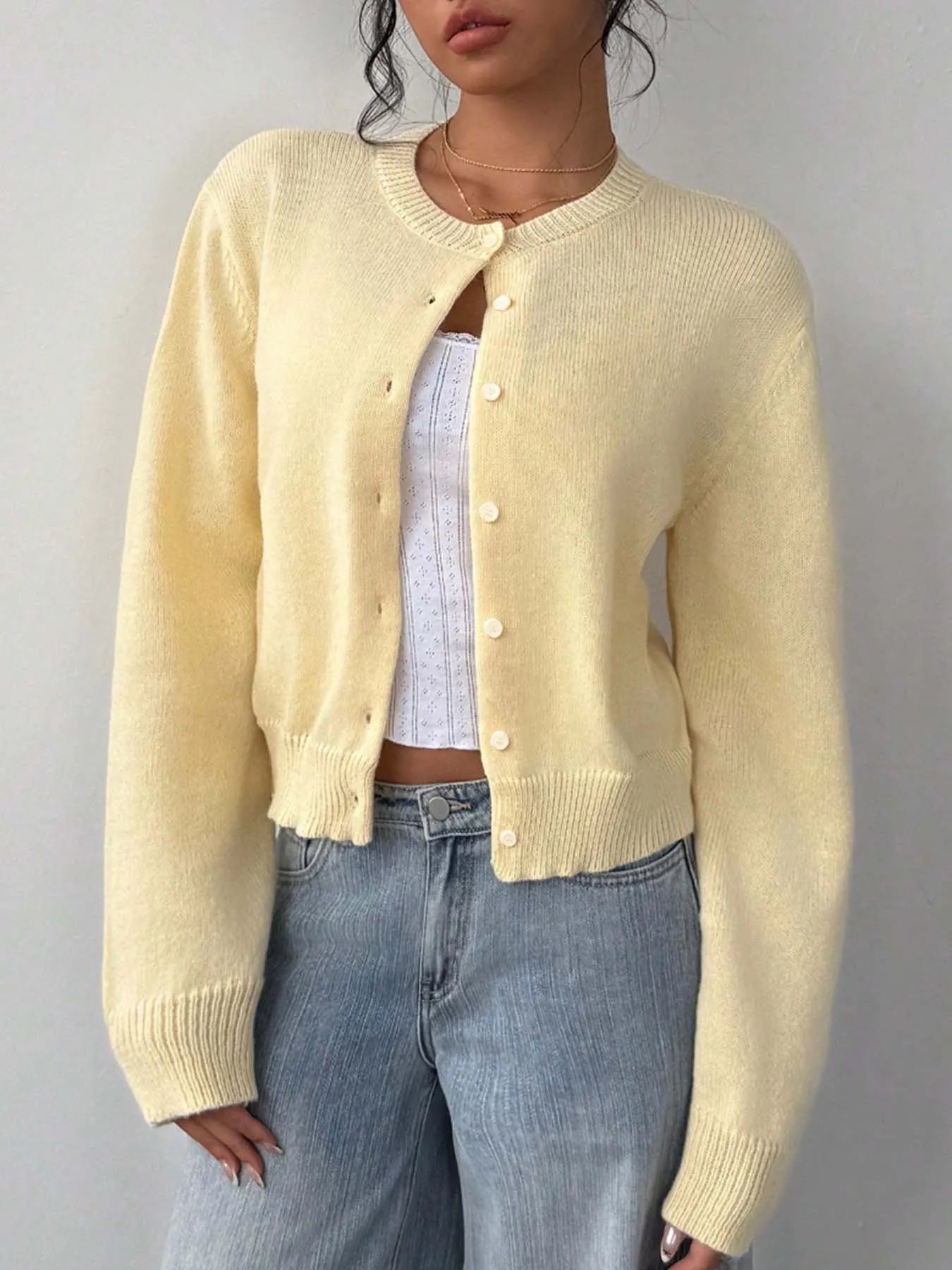 Button-Up Long Sleeve Knit Cardigan -
