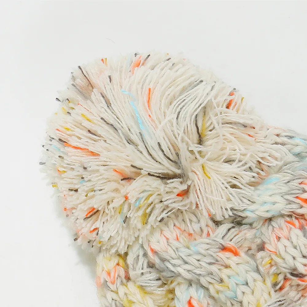 Contrast Cable-Knit Hat with Pompom -