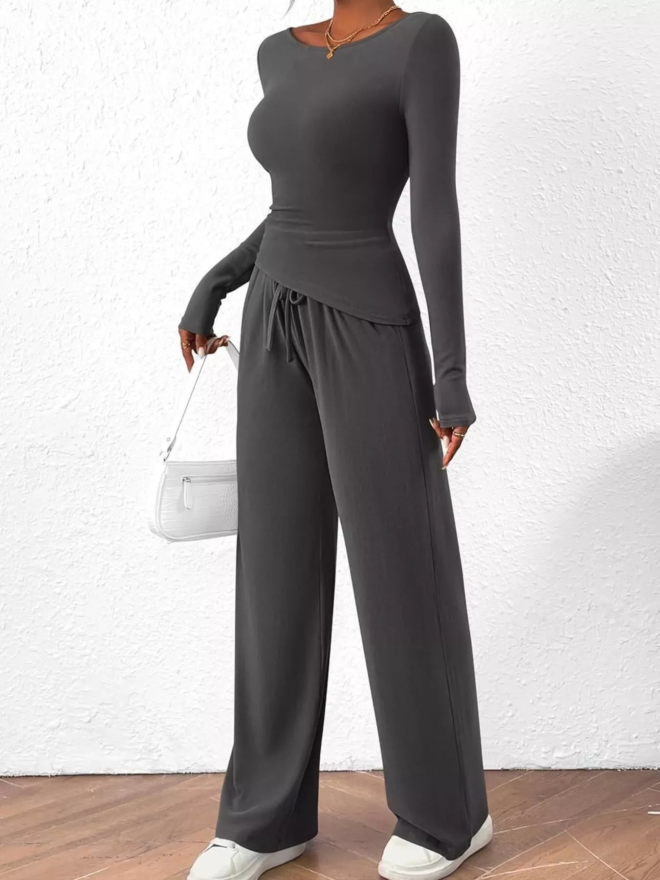 Long Sleeve Top and Wide Leg Pants Set -