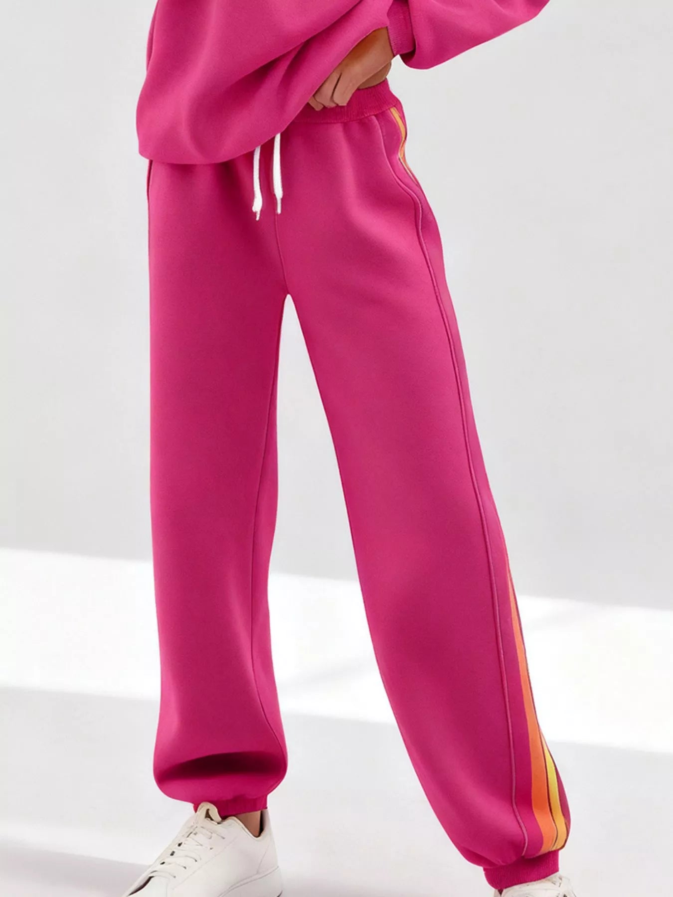 Striped Round Neck Sweatshirt and Pants Set -