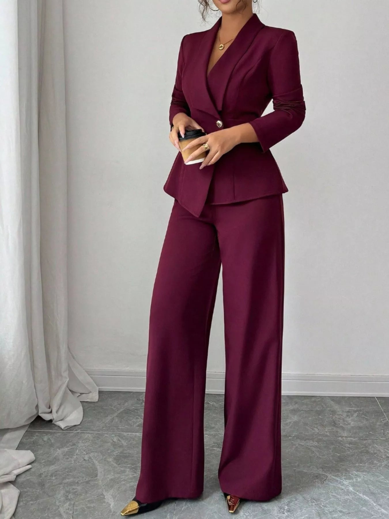 One Button Blazer and Pants Set -