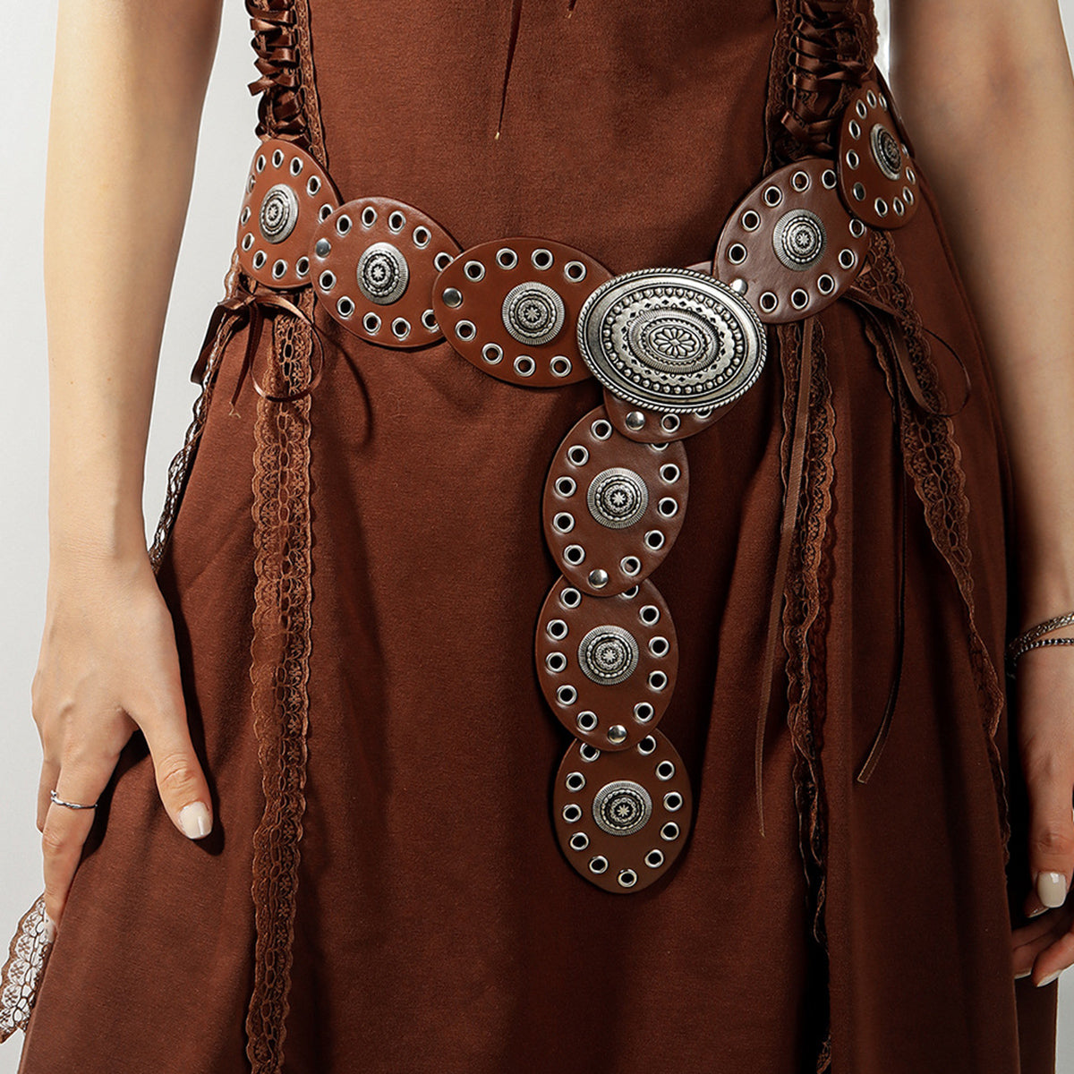 Oval PU Belt - Dark Brown One Size