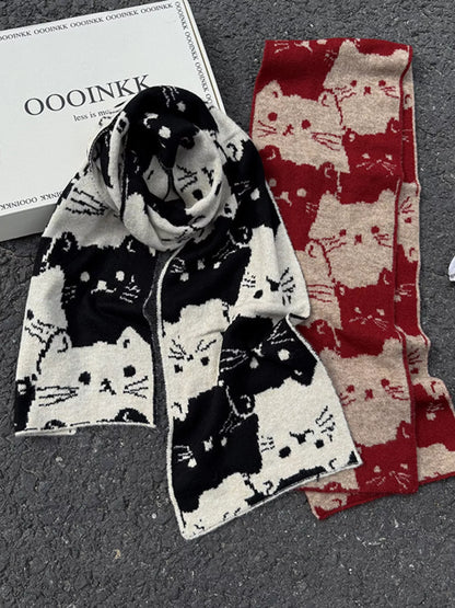 Cute Cat Pattern Knitted Scarf -