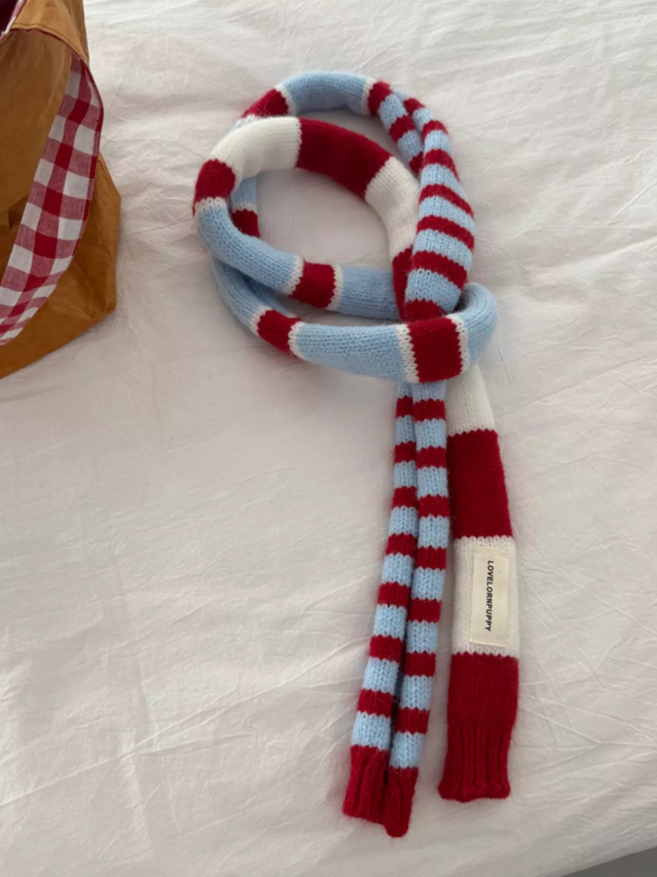 Striped Knitted Warm Scarf - Red One Size