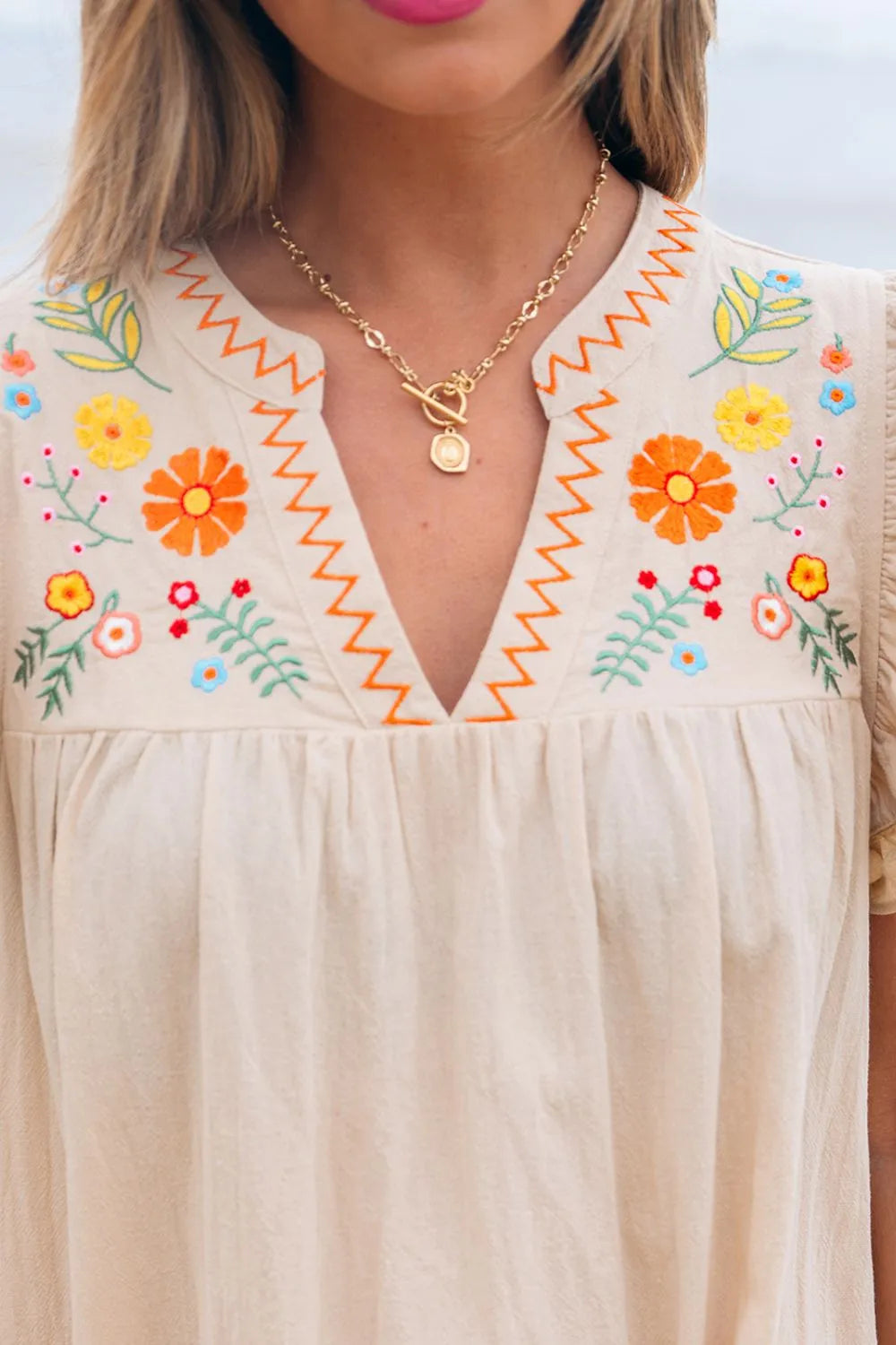 Floral Pom Pom Ruffle Sleeves Mini Dress -