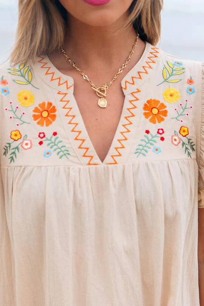 Floral Pom Pom Ruffle Sleeves Mini Dress -